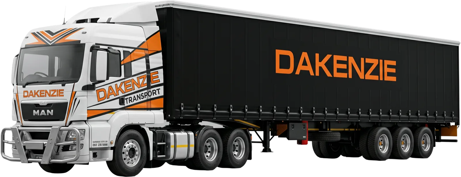 Dakenzie MAN truck with 15m tautliner trailer on a Cape Winelands road